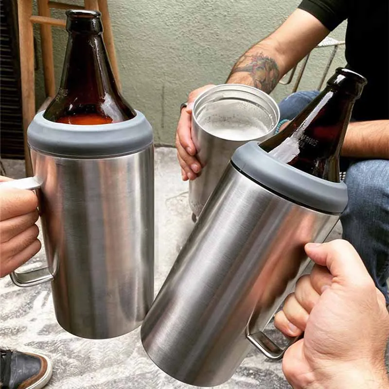 US $23.99 40oz High Capacity Cola Beer Cooler With Handle Stainless Steel Insulated Can Cooler Beer Colder Keeper Beer Bottle Can Holder