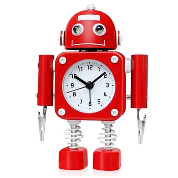 

Non-Ticking Robot Alarm Clock, Kids Alarm Clock, Wake-Up Clock with Flashing Eye Lights and Hand Clip, Red