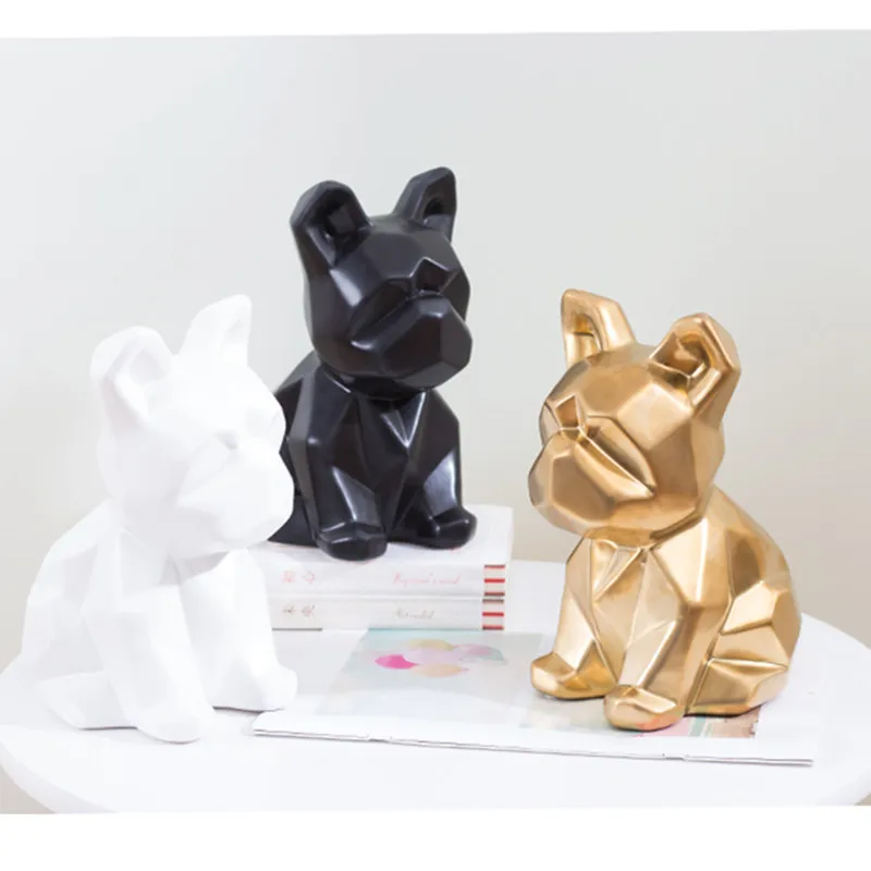  European Style Simulation Animal Geometry French Bulldog Ceramics Statue Creative Children Bedroom  - 4000205438221