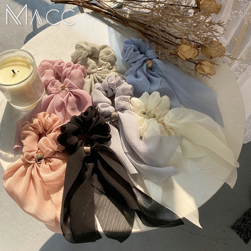 

Sweet Chiffon Long Ribbon Hair Scrunchie For Women Candy Color Hair Scarf Hairband Rubber Band Girls Hair Tie Hair Accessories