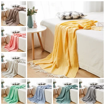 

Multicolor Cashmere-like Wave Acrylic Knitted Tassel Blanket Is Light, Soft And Comfortable, Suitable For Bed Or Sofa