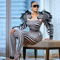 STOCK New Fashion Zebra Pattern Jumpsuit Women Singer Sexy Stage Outfit Bar DS Dance Cosplay Jumpsuit Performance Show Costume - Image 4
