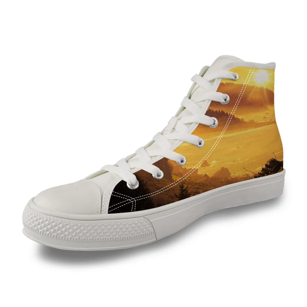 

Sunset Scenery Coastal Ocean Forest High Top White Canvas Vulcanized Breathable Shoes