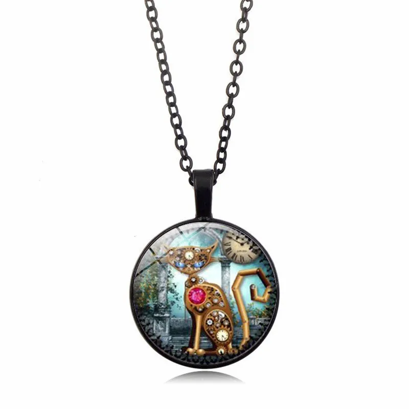 3 Colors New Christmas Glass Dome Necklace Charm Wolf Print Art Pendant Necklace Women Men Party Jewelry Gift Wholesale