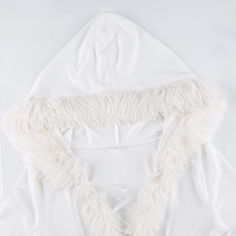 Sweetown White Fur Trim Hooded Girl 