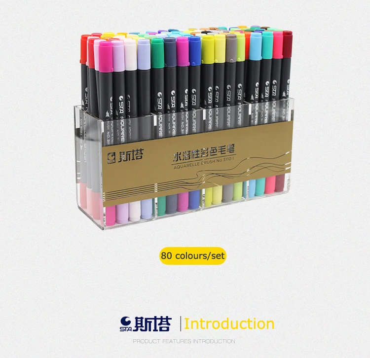 JIANWU 12, 24, 36, 48, 80 цветов/набор, STA3110, цветная мягкая кисть с мультипликационным принтом, водометная ручка, двойные ручки для рисования, принадлежности