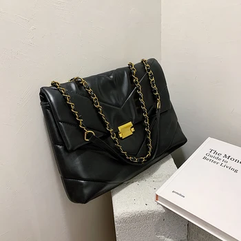 

Solid color chain Large Vintage PU Leather shoulder handBags Women 2020 High quality handbags fashion Women Handbags and purse