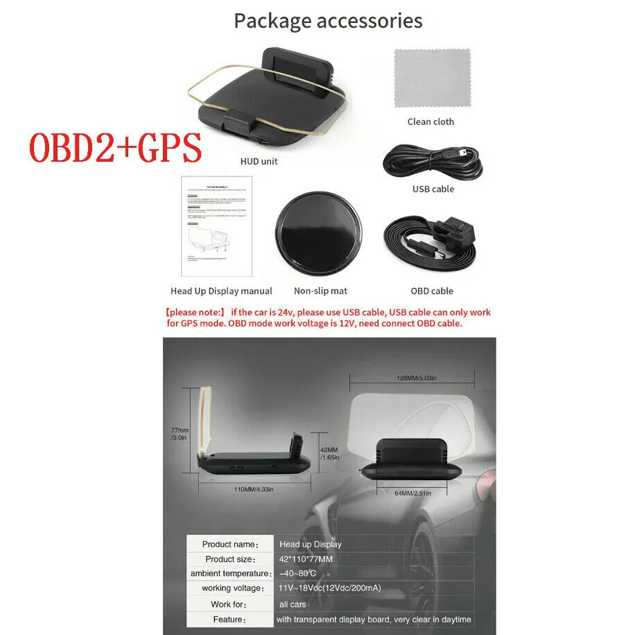 HUD Head Up Display Car GPS Speedometer Windshield Projector Trip Computer OBD2 Security Alarm