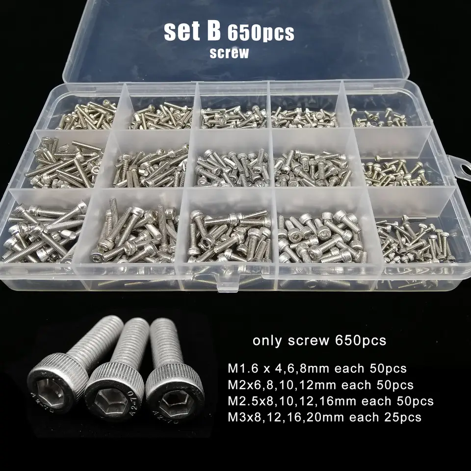 Total 400/650/1140/2100X M1.6 M2 M2.5 M3 M4 M5 304 Stainless Steel Hexagon Hex Socket Cap Head Screw Bolt Nut Set Assortment Kit image 10