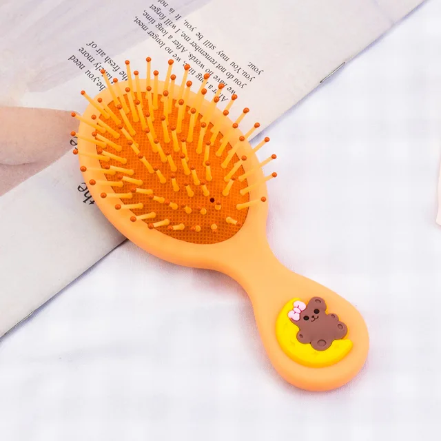 New Girl Cute Portable Mini Folding Massage Hair Comb Airbag Round Travel Hair Brush With Mirror Anti-static Hair Accessories Handle Yellow
