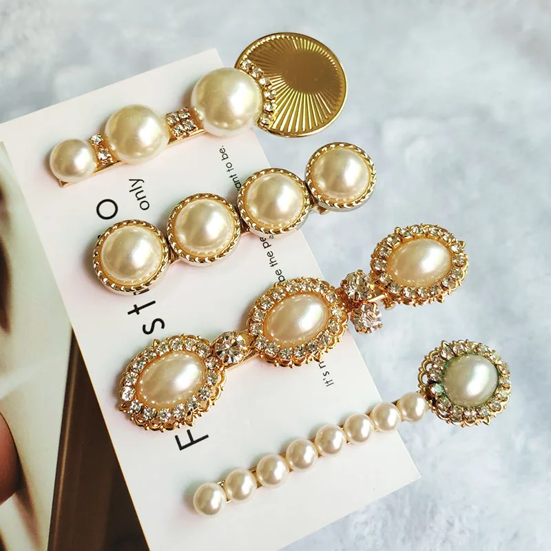 

Korean Pearls Diamond Rhinestones Hair Clips Pins for Women Girls Lady Barrettes Duckbill Clip Hair Sticks Jewelry Accessories