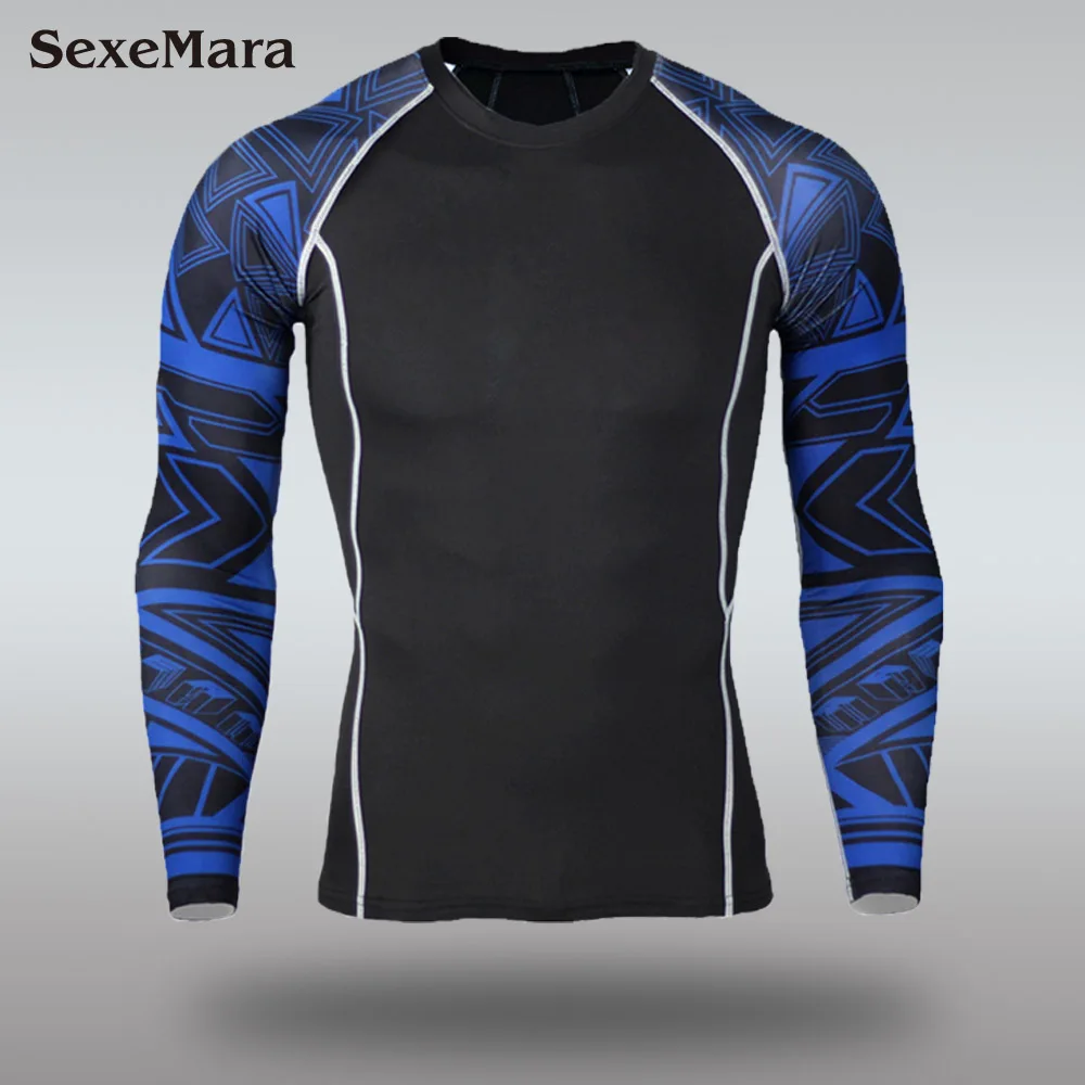 Мужской спортивный костюм Рашгард комплект компрессионное нижнее белье для мужчин одежда для бега ММА термобелье для мужчин+ кальсоны+ леггинсы - Цвет: Only T-shirt