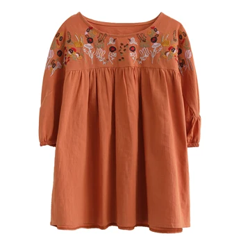 

8133# Vintage Embroidery Cotton Maternity Blouses Summer Casual Plus Size Loose Tunic for Pregnant Women Pregnancy Shirt Tops