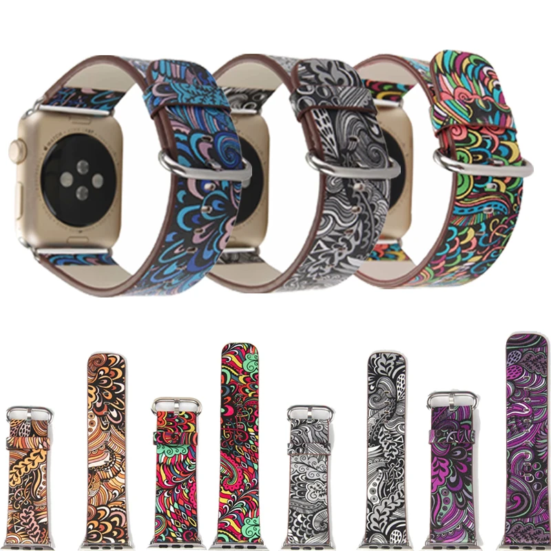 

Leather sport bands for apple watch band 38mm 42mm 40mm 44mm National Style Bracelet strap for iWatch Series 5/4/3/2/1 accessory