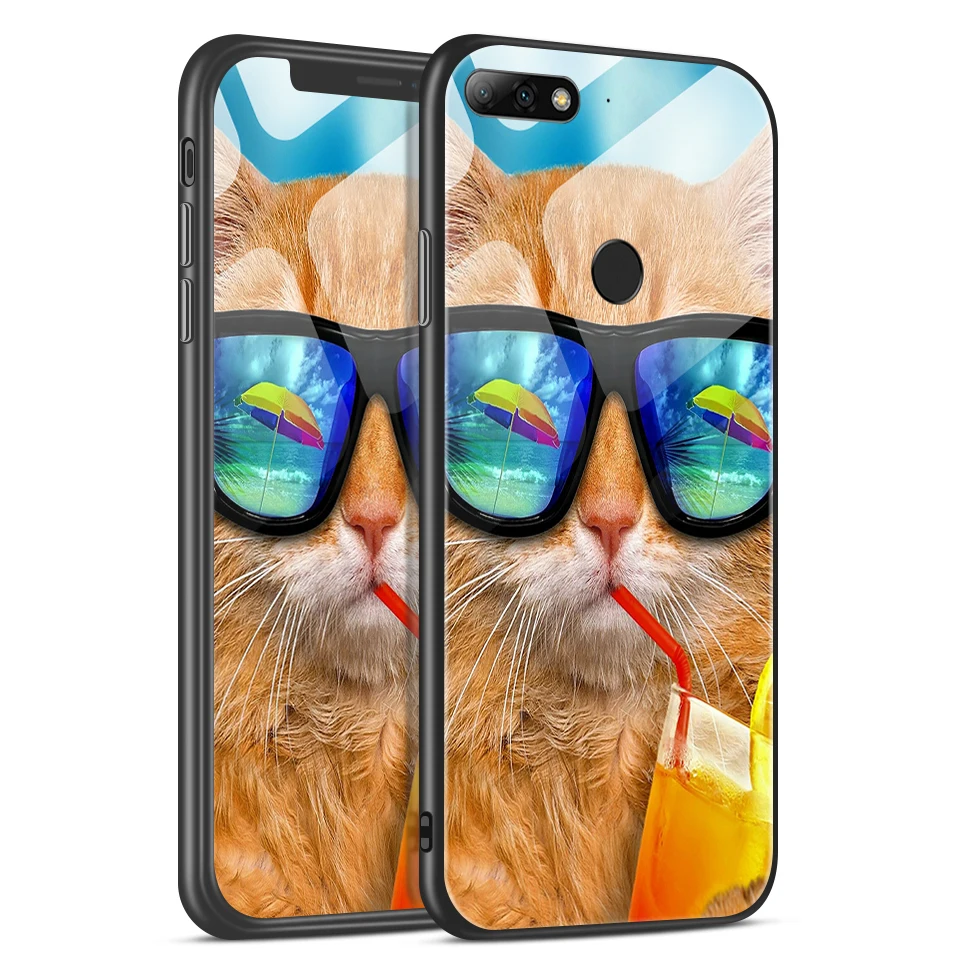 H113 Для huawei Y7 Prime /Enjoy8 ТПУ Мягкий край задняя крышка из закаленного стекла чехол для телефона huawei Enjoy 9/9 S полная защита оболочки - Цвет: H113