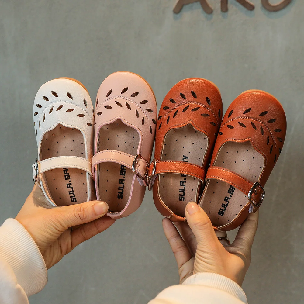 

2020 Spring Girl Shoes Kids Leather Hollow Out Shoes
