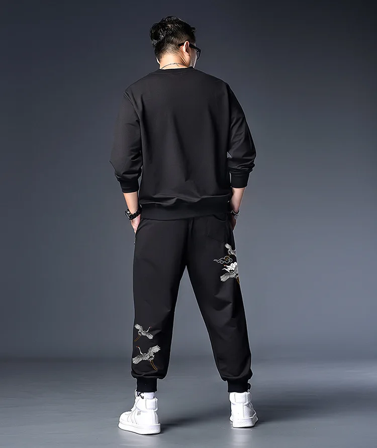 

K71252 Crane Cloud round Neck Sweater Sweatpants Set Two Case Men's Plus-sized Printed Casual Case