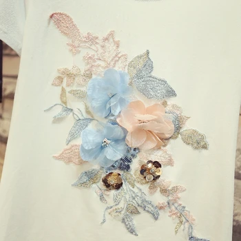 

2020 Summer Tshirt Women Korean New Fashion Embroidery Flower Short-sleeved T-shirt Woman 's White Tees All-match White Tops