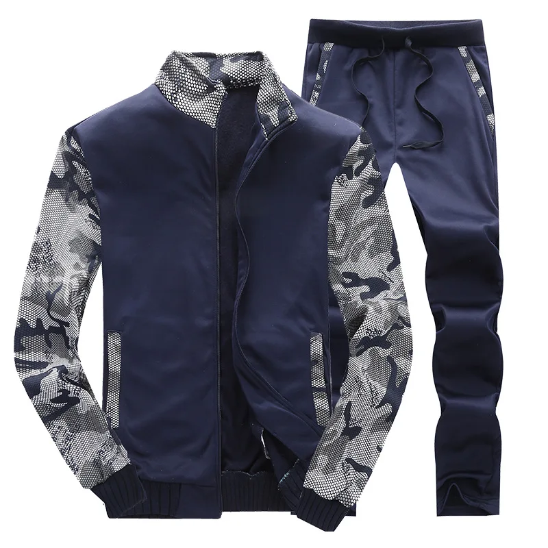 

2018 New Style Autumn Stand Collar Camouflage Panel Sleeve MEN'S Suit Youth Casual Sports Two-Piece Set