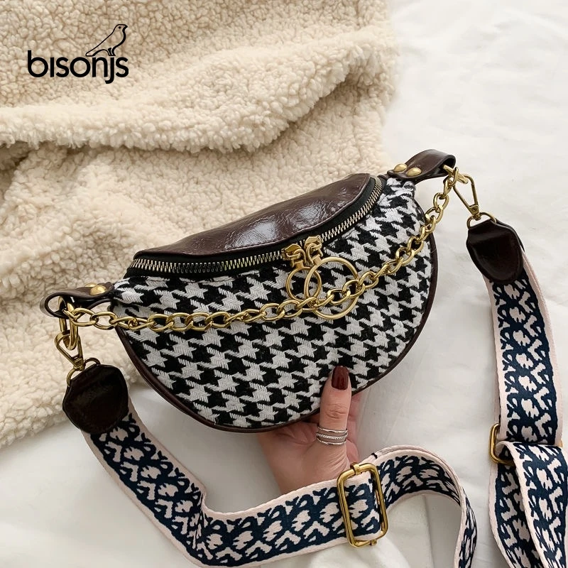 BISONJS 2020 с рисунком гусиные лапки Chestbag полиуретановая сумка на пояс для женщин