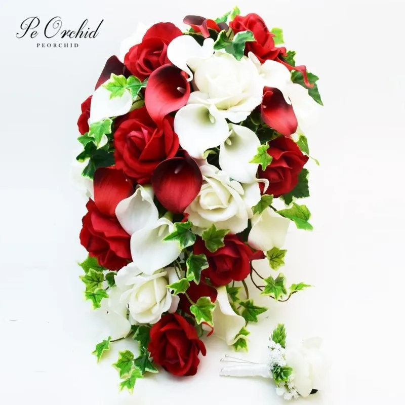 

Роскошный большой свадебный букет PEORCHID, красный Ramo De невесты, свадебные украшения, свадебный букет для подружки невесты