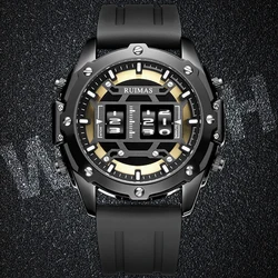 RUIMAS Reloj de pulsera de cuarzo para hombre, resistente al agua, con rueda de desplazamiento, correa de silicona, a la moda