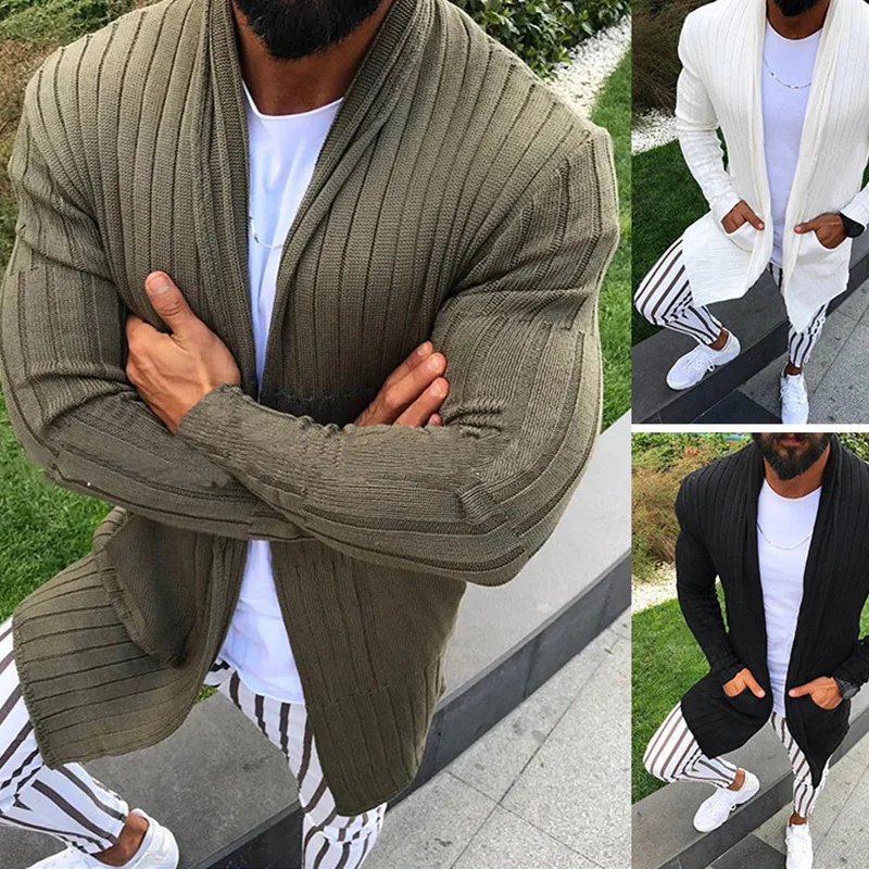 Knitted Cardigan Sweater Men 2020 Autumn Casual Slim Fit Mens Shawl Collar Sweater Coat Long Striped Sweaters Male Overcoat XXXL Knitted Cardigan Sweater Men 2020 Autumn Casual Slim Fit Mens Shawl Collar Sweater Coat Long Striped Sweaters Male Overcoat XXXL