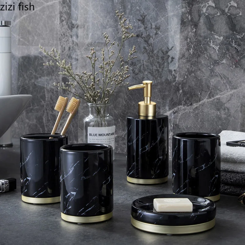 Imitation Marble Ceramic Bathroom Sets Soap Dispenser Bathroom Decoration Accessory Accessories Storage