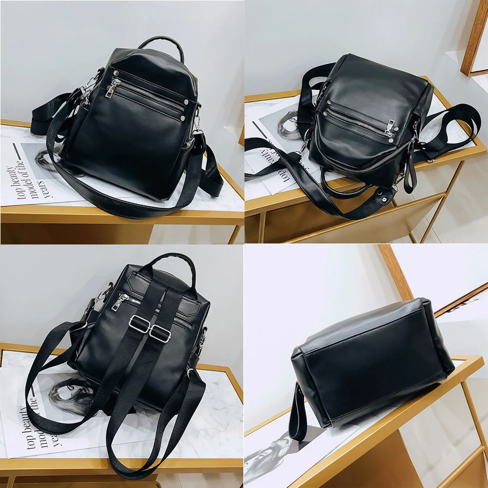  Fashion Women Soft Leather Small Backpack Designers Brand Multifunction Solid School Bags for Teena - 33051056284
