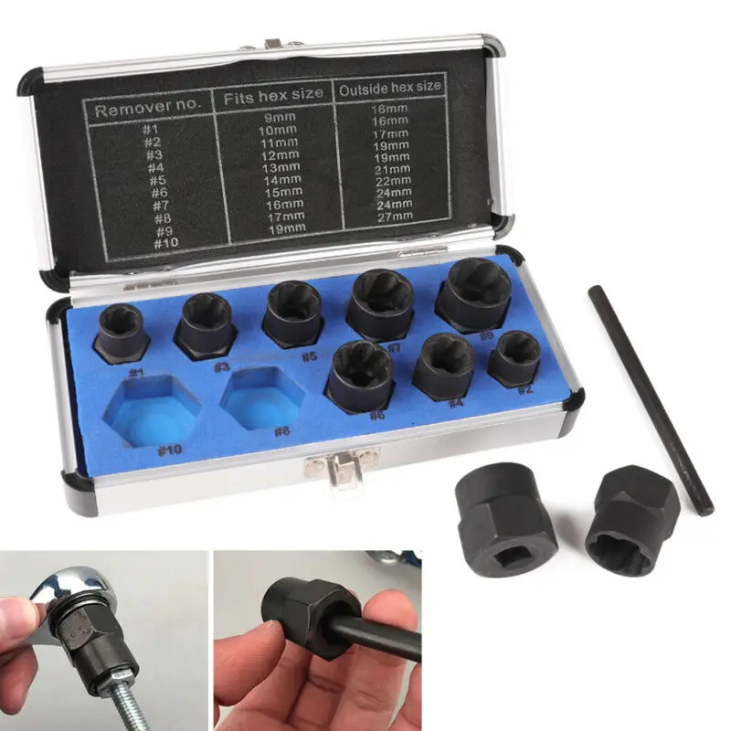 

11pcs Damaged Lug Nut Lock Remover Socket Set Screw Extractor Tool 9-19mm Chrome Vanadium Steel