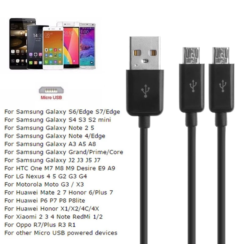 Портативный USB 2,0 Тип A папа-двойной Micro USB сплиттер папа-папа Y зарядный кабель для передачи данных