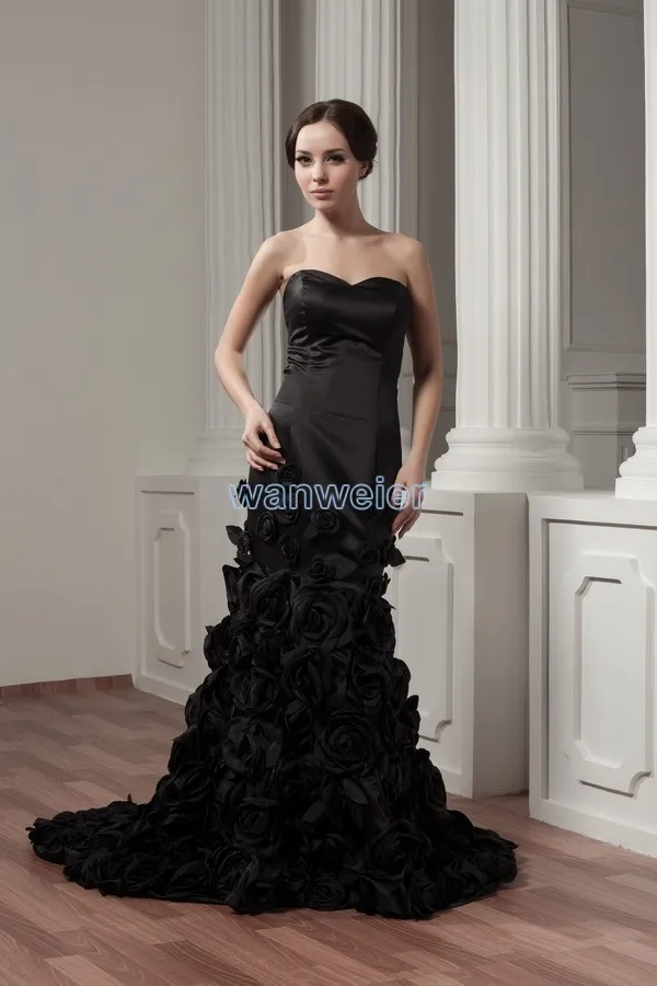 

free shipping really picture 2016 new design quality handmade flowers tail train custom size/color lace up black Evening Dresses