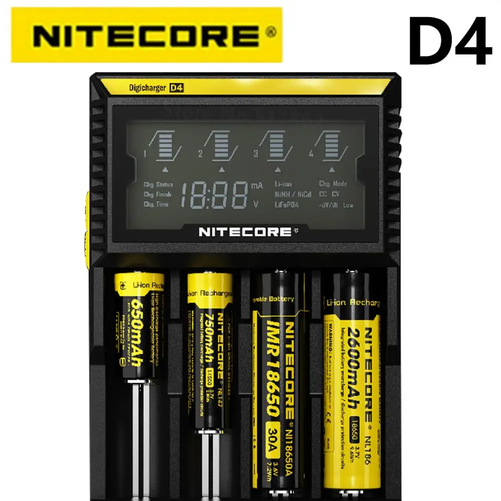 Original Nitecore D4 Battery Charger LCD Smart Charging for 18650 14500 16340 26650 Batteries 12V Charger for A AA AAA Batteries battery charger battery charger adapter