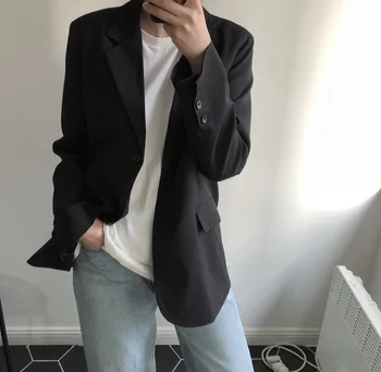 

2019Spring New Korean ins and Korean Version of the same style of Korean temperament Baitao loose leisure black small suit women