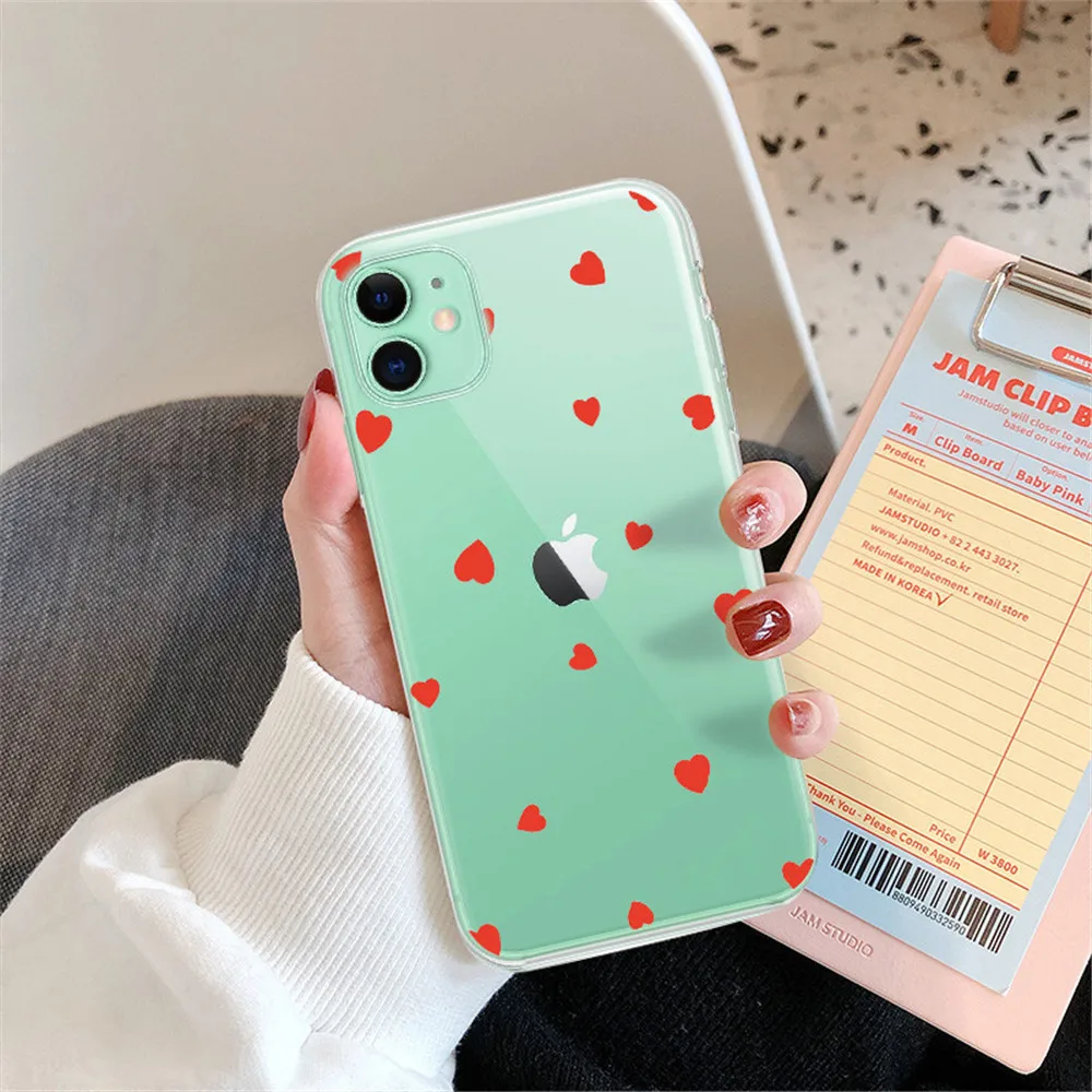 Moskado Love Heart Clear Phone Case For iPhone 12 Mini Pro 11 13 Pro Max X XR XS Max 7 8 6 6s Plus SE 2020 Soft TPU Back Cover apple iphone 12 mini  case