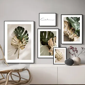 

Abstract Plant Canvas Print Gold Leaves Poster Nordic Picture for Living Room Bedroom Wall Art Decor Painting