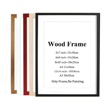 

A4 A3 Black White Red Blue Color Nature Solid Wooden Frame Picture Photo Frame With Mats For Wall Mounting Hardware Included