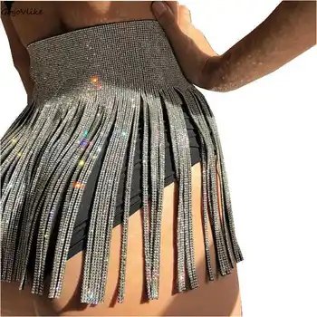 

Bar Bling Sexy Beading Skirt High Waist Tassel 2019 Summer Women Crystal Skirt Female Shiny party Slim Skirts Party LT732S50