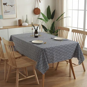 

Japanese Style Dining Table Cover Rectangular Tablecloth Ocean Waves Printed Table Cloth Linen Cotton Hotel Kitchen Tablecloth