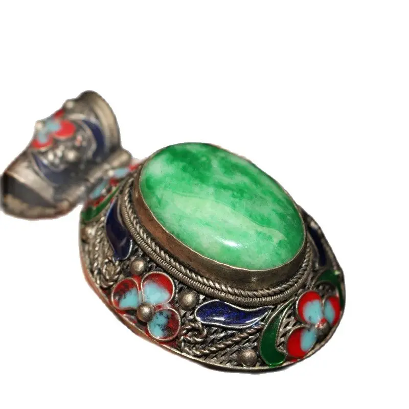 

China Old Tibetan Silver Zircon Inlaid Cloisonne Pendant