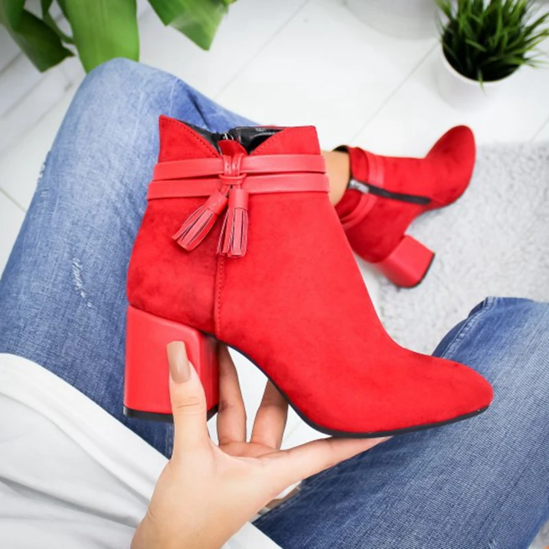 SHUJIN/ г., женские ботинки ботильоны из флока Демисезонные женские ботинки женские вечерние ботинки из эластичной ткани в западном стиле размера плюс