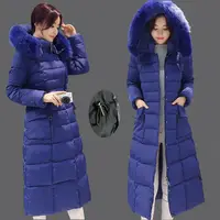 Модные зимние Для женщин куртка длинная парка роскошный меховой воротник с капюшоном пальто с толстой хлопковой подкладкой Femme новые