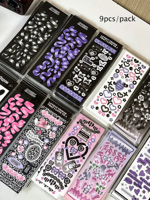 New Arrival Dark Style 1/4/9pc/8pc/6pc Full Set Series Decorative Stickers Kawaii Kpop Idol Card Album Sticker Korean Stationery 9 pcs pack