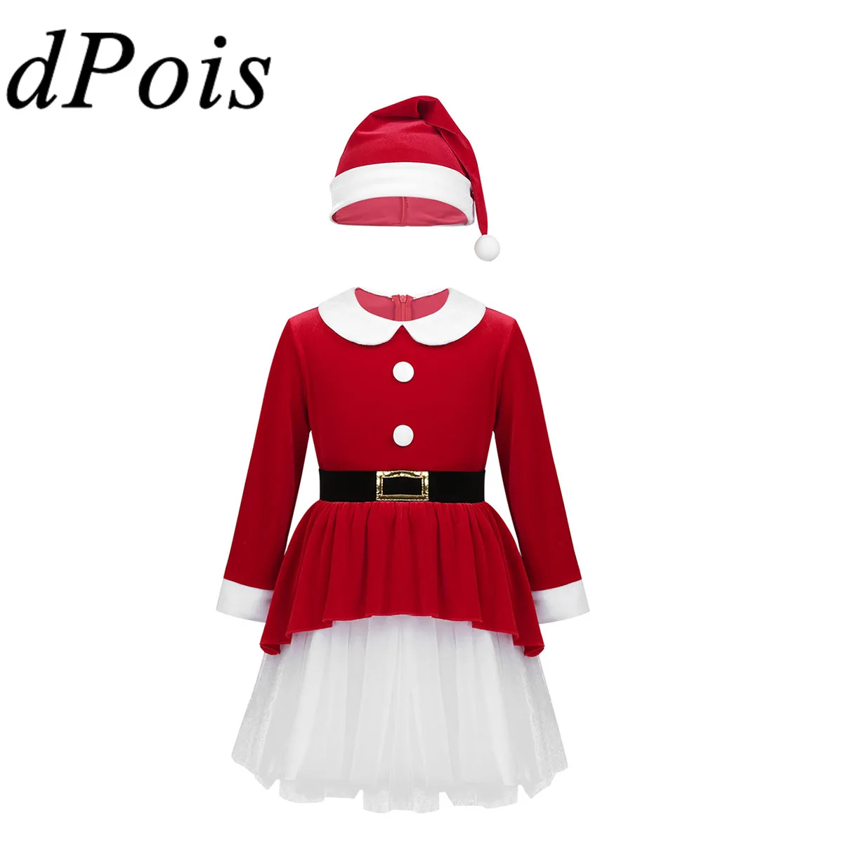 

DPOIS Kids Girls Christmas Santa Claus Costume Child Girl Snow Maiden Cosplay Halloween Holiday Outfit Mesh Dance Dress&Hat Suit