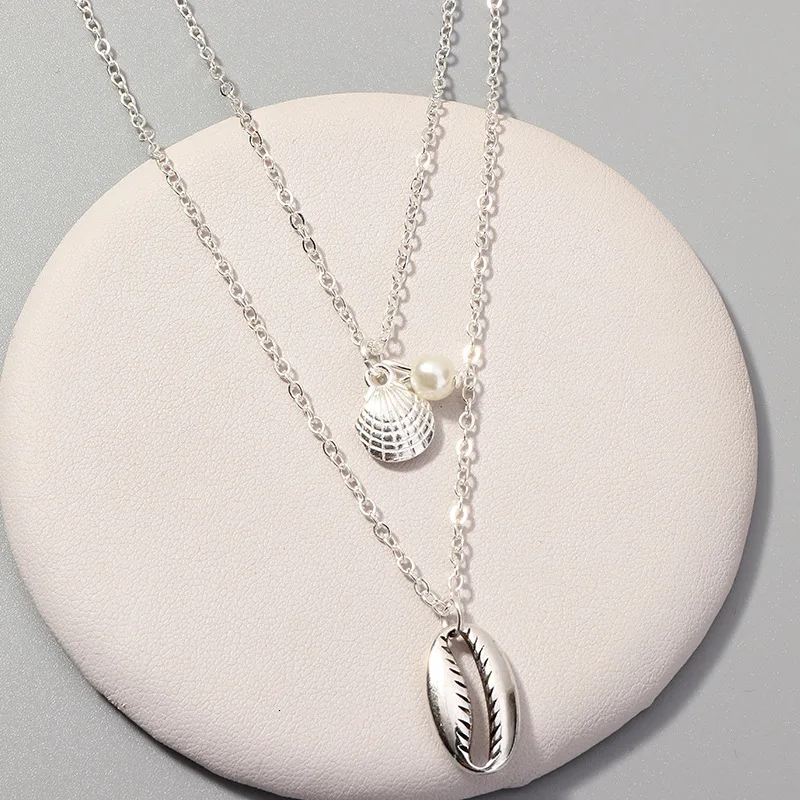 

2019 New Fashion Popular Pendant Concise Shell Scallop Pearl Multi-storey Necklace Women's Silver Gold Layered Jewelry Chain