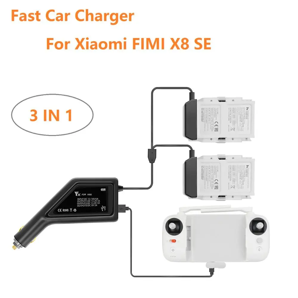 

For Xiaomi FIMI X8 SE 3 in1 Car Charger Adapter Battery Controller Charger Fast Battery Charging Hub Car Charger for FIMI X8 SE