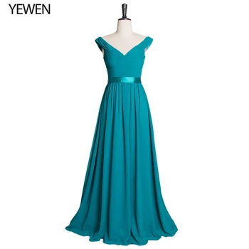 

Robe De Soiree 2019 Elegant A Line V Neck Ruched Formal Evening Dress Long Blue Formal Wedding Party Gowns LT2727