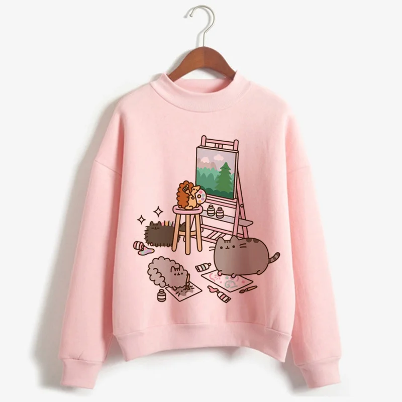Милая Женская толстовка Ullzang Kawaii Pusheen Cat Harajuku в Корейском стиле; сезон осень-зима; теплая Женская толстовка с капюшоном