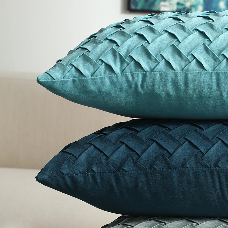 Blue Cushion Cover Soft Faux Suede Home Decorative Navy Pillow Cover Woven Pattern Green 45x45cm/30x50cm