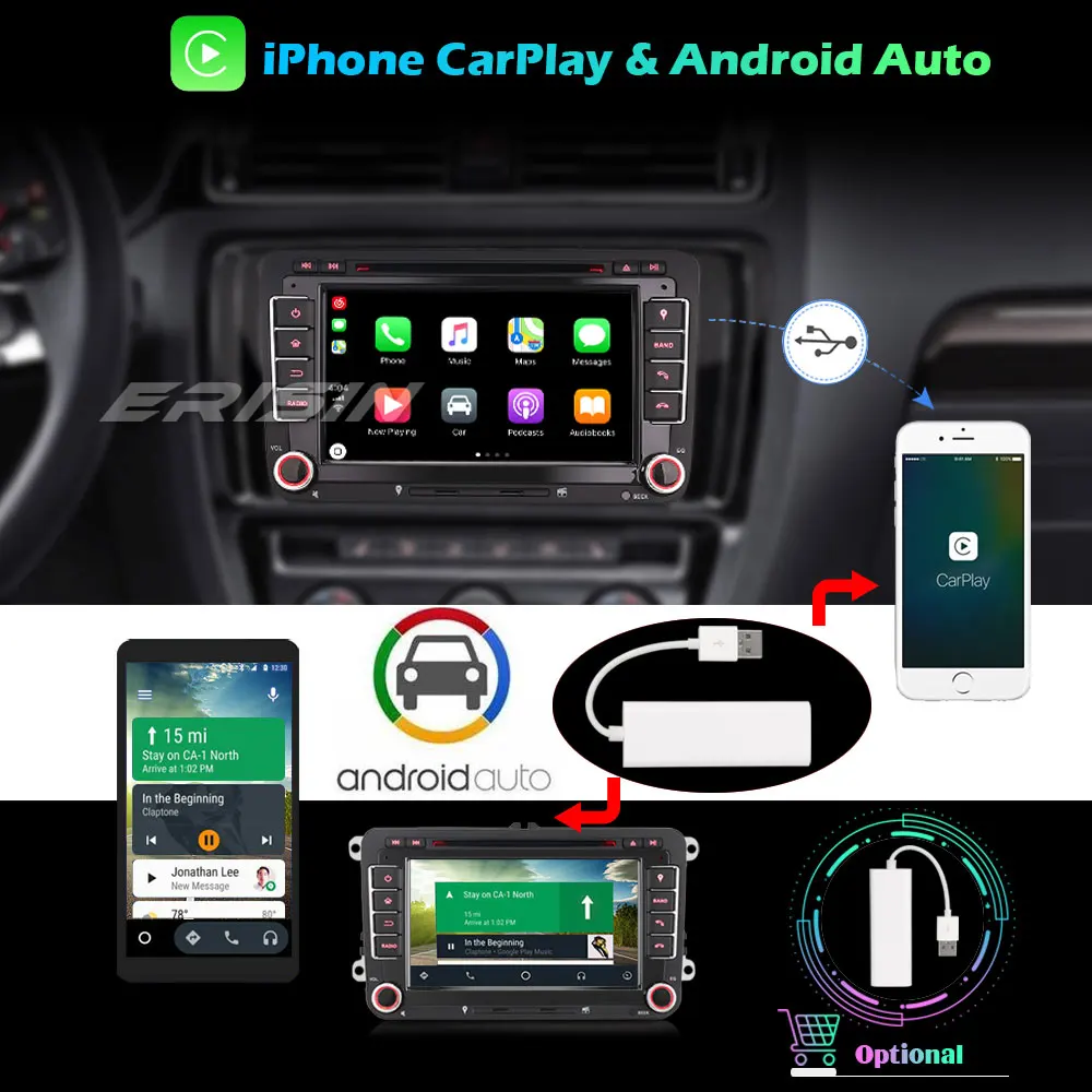 Erisin Android 10 0 Авто радио GPS DAB + OPS CarPlay Wifi DVD OBD для VW Passat Polo Golf 5/6 Tiguan Caddy EOS